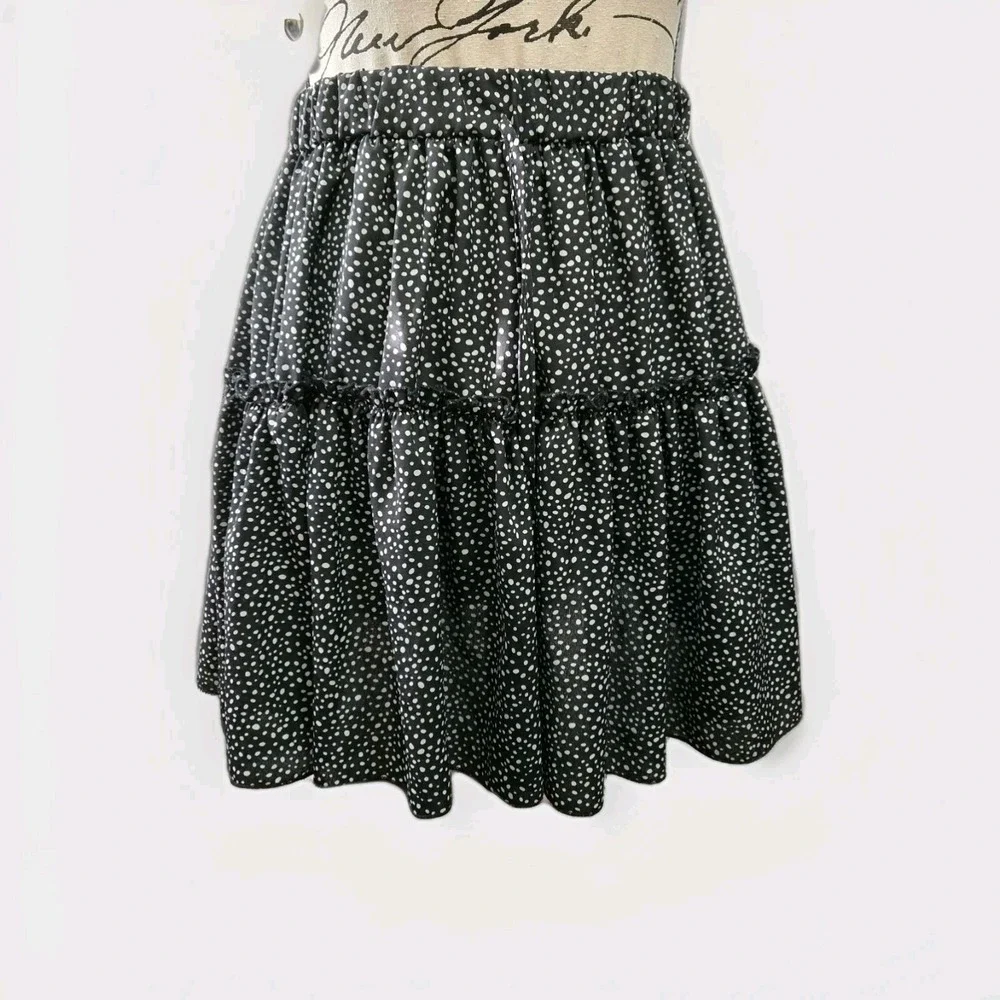 Fashion Tiered Skirt A line High Waist Black Polka Dot Preppy Academia‎ College